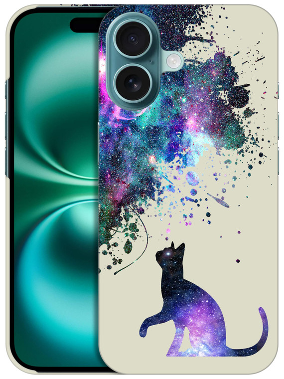 GlamCase for iPhone 16, iiPhone 16 Case - Galaxy Cat Pattern Design Printed Slim & Sleek Cute Plastic Hard Snap on Protective Designer Back Phone Cas