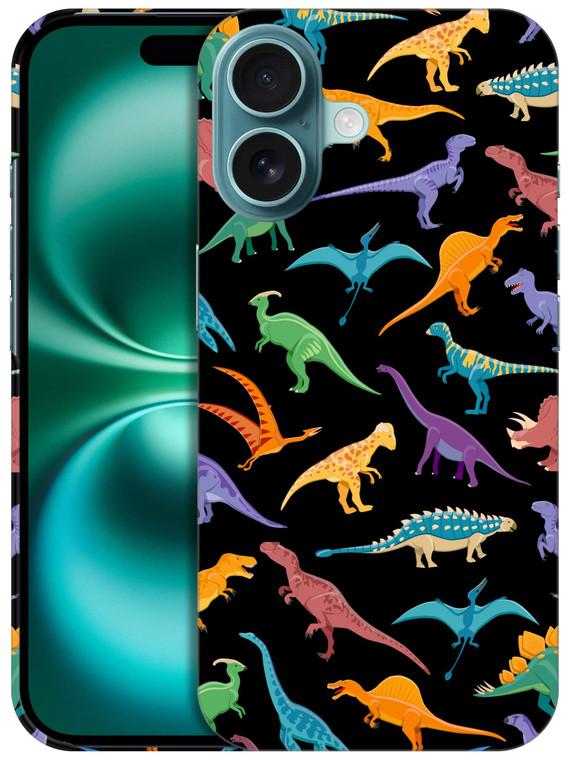 GlamCase for iPhone 16 Plus, iPhone 16 Plus Case - Dinosaur Multicolor Pattern Printed Slim & Sleek Cute Plastic Hard Protective Designer Back Case/C