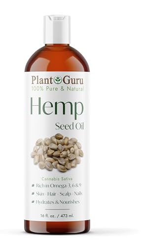 Plant Guru Hemp Seed Oil 16 oz. Virgin, Unrefined 100% Pure Natural - Skin, Body And Hair Moisturizer. Works For Massage, Acne, & More!