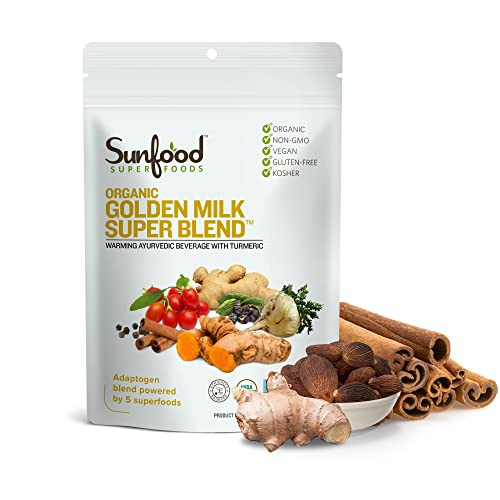 Sunfoods Golden Milk Super Blend - Superfood Golden Milk, Turmeric Powder, Superfood with Turmeric and Ginger, Black Pepper, Cinnamon & Cardamom, Tur