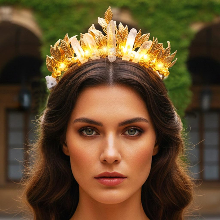 Catery Gold Leaf Crown Light up Headband Greek Goddess Headpiece Accessories for Women
