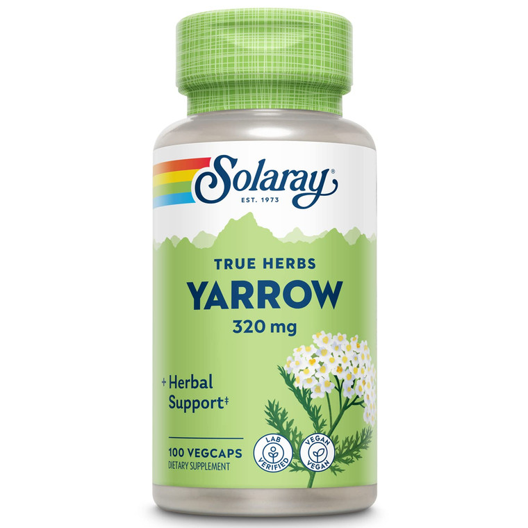 SOLARAY True Herbs Yarrow 320mg, Whole Aerial - Yarrow Herbal Supplements for Wellness Support - Non-GMO, Vegan, Gluten Free, Lab Verified, 60-Day Mo