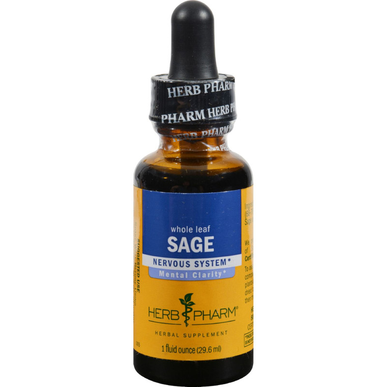 Herb Pharm Certified Organic Sage Liquid Extract for Mental Clarity Support - 1 Ounce