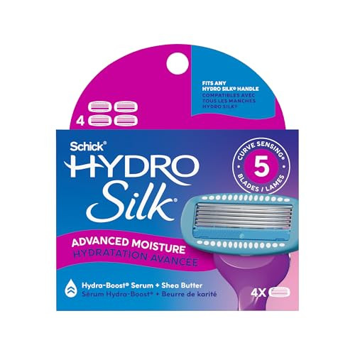 Schick Hydro Silk Moisture Razor Blade Refills, 4 Count | 5-Blade Moisturizing Razors for Women | Womens Moisturizing Razor Refills