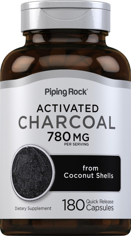 Piping Rock Activated Charcoal Pills | 780 mg | 180 Capsules | Supplement from Coconut Shells | Non-GMO, Gluten Free