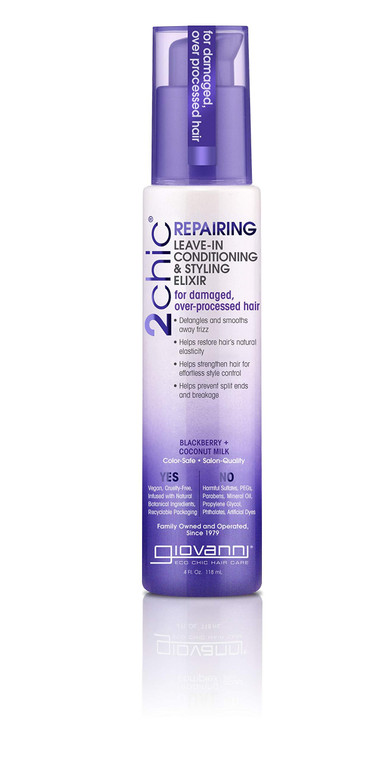 GIOVANNI 2chic Ultra Repairing Leave-In Conditioning & Styling Elixir - Hair Serum for All Hair Types, Tsubaki Seed Oil & White Tea, Detangles, Smoot