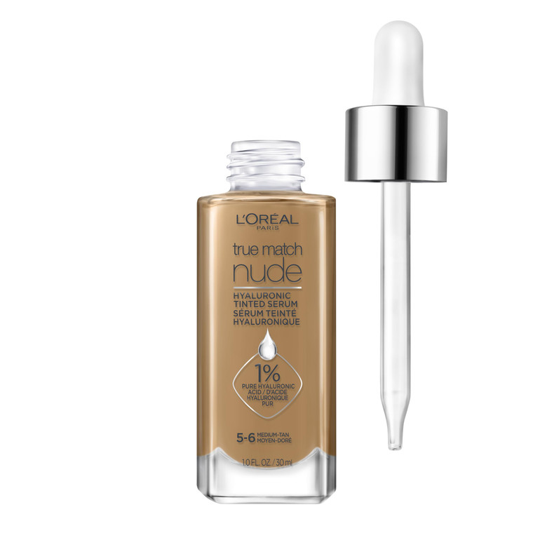 L'Oreal Paris True Match Nude Hyaluronic Tinted Serum Foundation with 1% Hyaluronic acid, Medium Tan 5-6, 1 fl. oz.