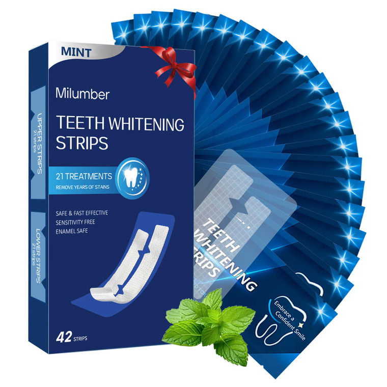 Milumber Teeth Whitening Strips for Sensitive, 42 Strips Whitener Safe Whitestrip, Deep Stains Removal Tooth Whitening, Enamel Safe Non-Slip Dry Stri