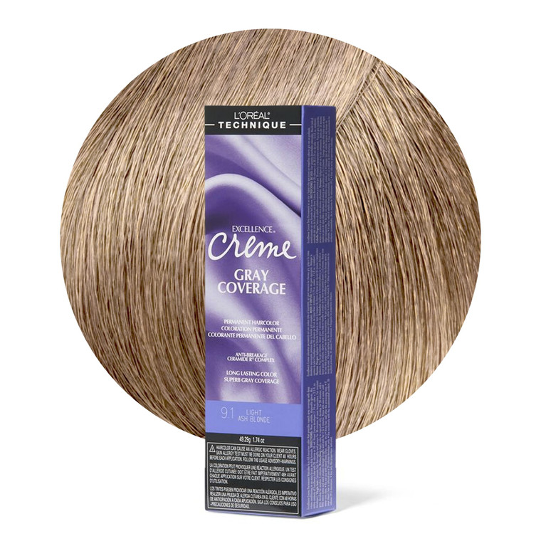 L'OREAL TECHNIQUE Excellence Crème Permanent Hair Color - Long-Lasting Hair Dye, Rich Formula With No-Drip Application, Superb Gray Coverage, 9.1 Lig