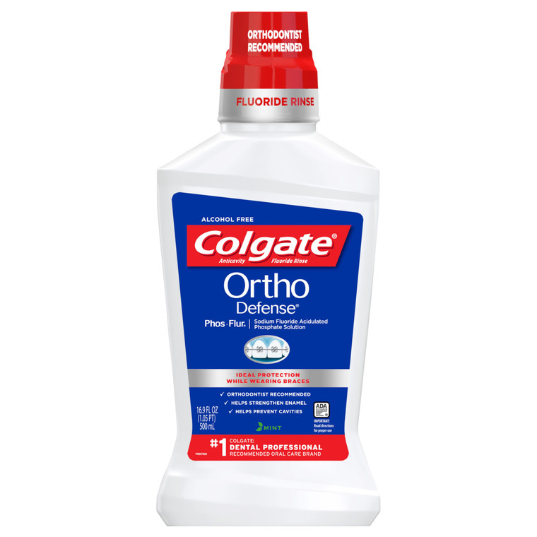 Colgate Ortho Defense Phos-Flur Anticavity Mouthwash, Alcohol Free Mouthwash for Braces, Made with Fluoride and Phosphate to Reduce White Spots and H