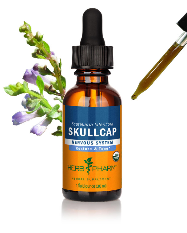 Herb Pharm Certified Organic Skullcap Liquid Extract for Nervous System Support, Organic Cane Alcohol, 1 Ounce