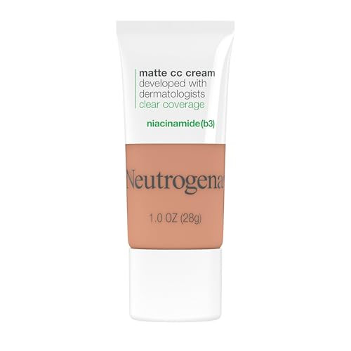 Neutrogena Clear Coverage Flawless Matte CC Cream, Full-Coverage Color Correcting Cream Face Makeup with Niacinamide (b3), Hypoallergenic, Oil Free &