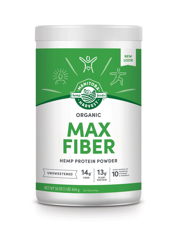Manitoba Harvest Hemp Yeah Organic Max Fiber Protein Powder, Unsweetened, 16oz, with 13g of Fiber, 13g Protein and 2.5g Omegas 3&6 per Serving, Keto-