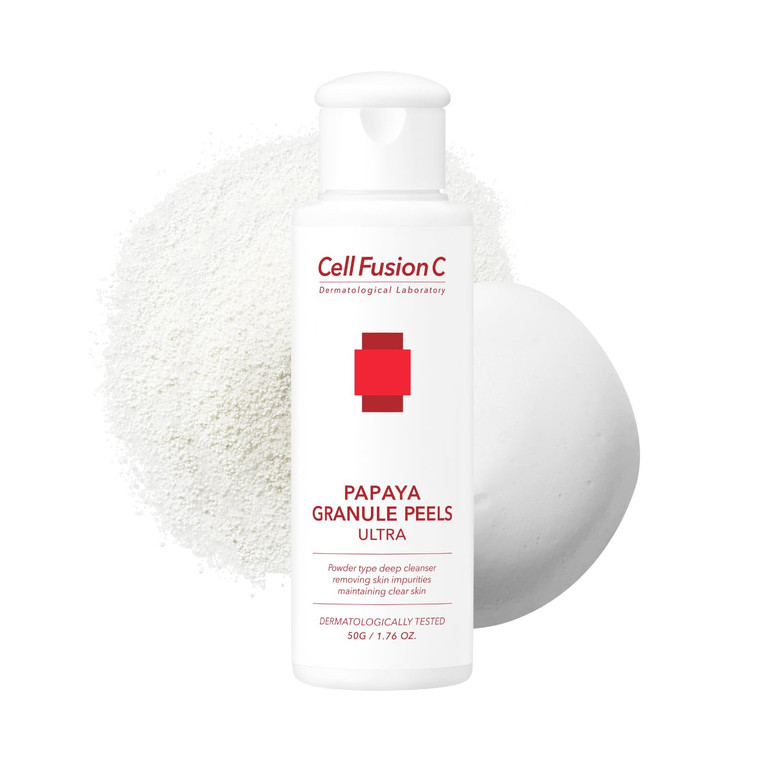Cell Fusion C Papaya Granule Peels Ultra, Powder Face Wash for Sensitive Skin with Papaya Enzyme, Clarifies and Cleanses for Smoother, Even skin, 1.7