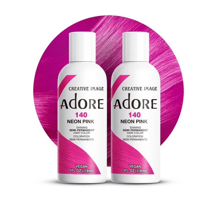 Adore Semi Permanent Hair Color (140 Neon Pink) (2 Pack) | Vegan & Cruelty-Free Pink Hair Dye | No Ammonia, No Peroxide, No Alcohol | 4 Fl Oz
