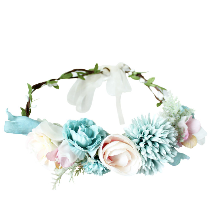 Vivivalue Adjustable Flower Headband Women Floral Crown Hair Wreath Floral Headpiece Halo Boho with Ribbon Wedding Party Festival Photos