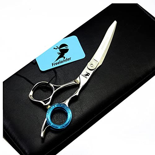 Professional Gold Barber Scissors Salon Hair Cutting Shears Japan Stainless Steel Thinning Scissors Kit with Leather Case (C-Silver)