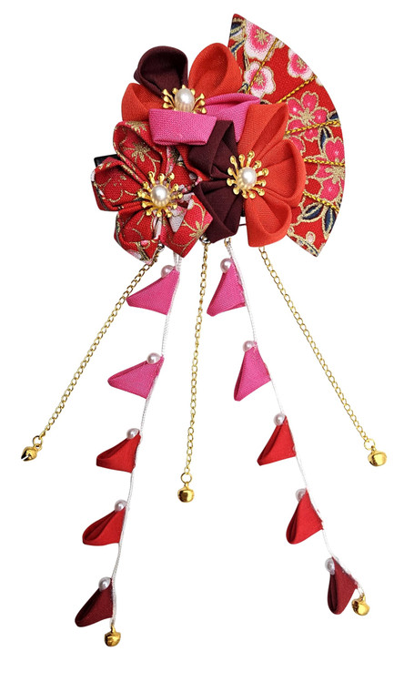 CRB Fashion Womens Japanese Kimono Flower Kanzashi Hair Ornament Tie Band Clip (Red)