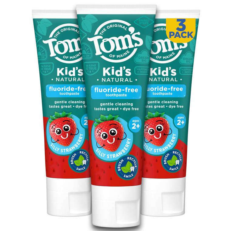 Tom's of Maine Natural Kid's Fluoride Free Toothpaste, Ages 2+, Silly Strawberry, 5.1 oz. 3-Pack (back in original formula)