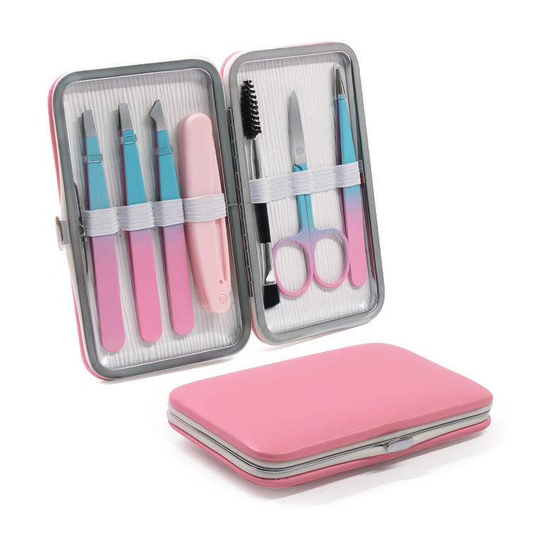 Eyelash Extension Tweezers Set, Fangze 7 Pcs Lash Kit Rainbow Stainless Steel Straight and Curved Tweezer for Nail Art Ingrown Hair Craft