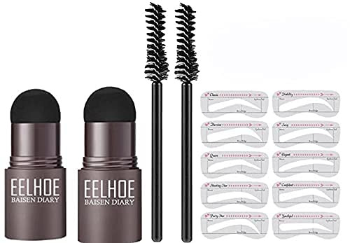 Set Of 2 Eyebrow Stamp Stencil Kit - 10PCS One Step Eyebrow Shaping Kit, 2 Brushes, Professional Brow Powder Waterproof Long-Lasting Professional Mak