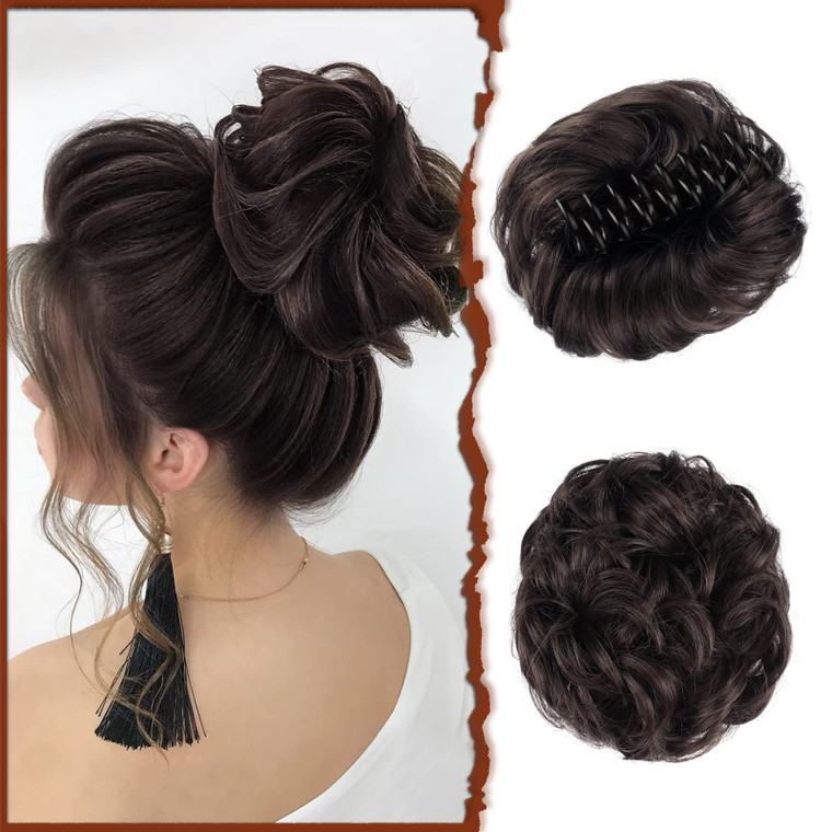 SOFEIYAN Claw Clip Messy Bun Hair Piece Wavy Curly Hair Bun Clip in Claw Chignon Ponytail Hairpieces Synthetic Tousled Updo Hair Extensions Scrunchie