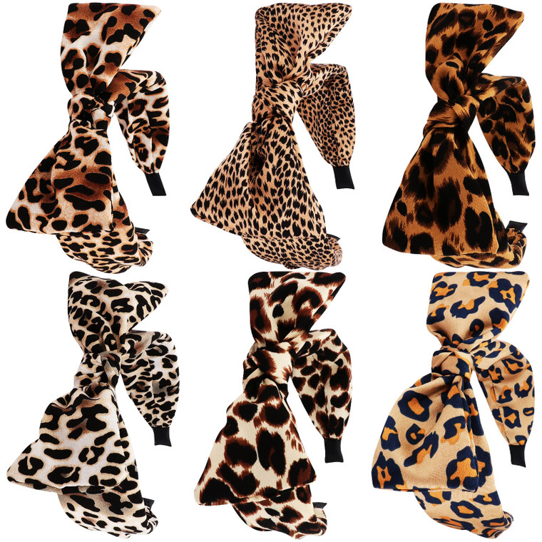 TOBATOBA Leopard Print Hairband, 6Pcs Bow Headbands for Women Girls, Cheetah Headband, Womens Knotted Headbands Fashion Hair Accessories for Christma