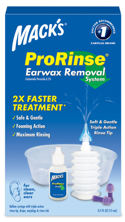 Mack's ProRinse Ear Wax Removal System - 0.5 FL OZ Ear Drops, Ear Plugs, Ear Wash Tub & Ear Syringe with Triple-Action Rinse Tip