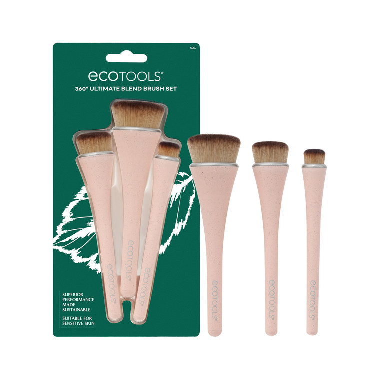 EcoTools 360 Ultimate Blend Makeup Brush Kit, For Cream, Liquid, & Powder Foundation, Blush, & Bronzer, Buff & Blend Makeup, Full Coverage, Dense Bri