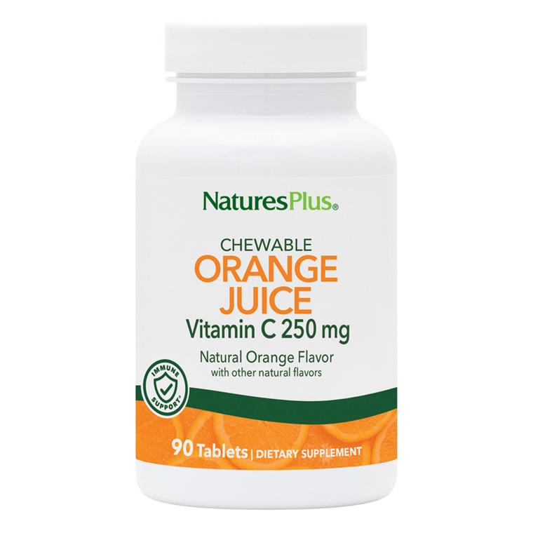 NaturesPlus Orange Juice - 90 Chewable Tablets - 250 mg Vitamin C - High-Potency Immune Support Supplement, Antioxidant - Gentle on Stomach - Vegan,