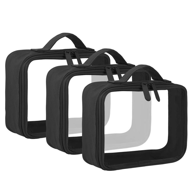 ANRUI TSA Approved Toiletry Bag with Handle Strap, Clear Travel Liquids Toiletries & Cosmetics Organizer Carry-On Luggage for Women and Men 3 Pack (S