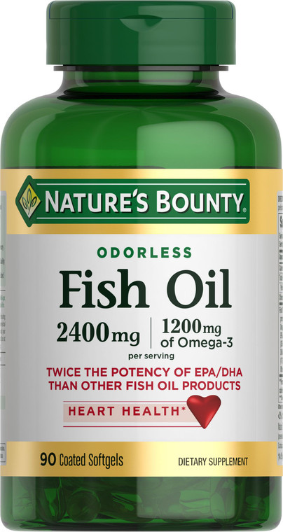 Nature's Bounty Odorless Fish Oil, 1200mg Omega-3 per Serving Including EPA & DHA, Supports Heart Health, Purified to Eliminate Mercury, Coated Softg