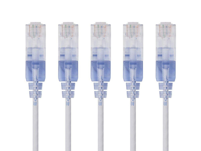 Monoprice Cat6A Ethernet Patch Cable - 3 Feet - White | Network Internet Cord - RJ45, 550Mhz, UTP, Pure Bare Copper Wire, 10G, 30AWG, 5-Pack - SlimRu