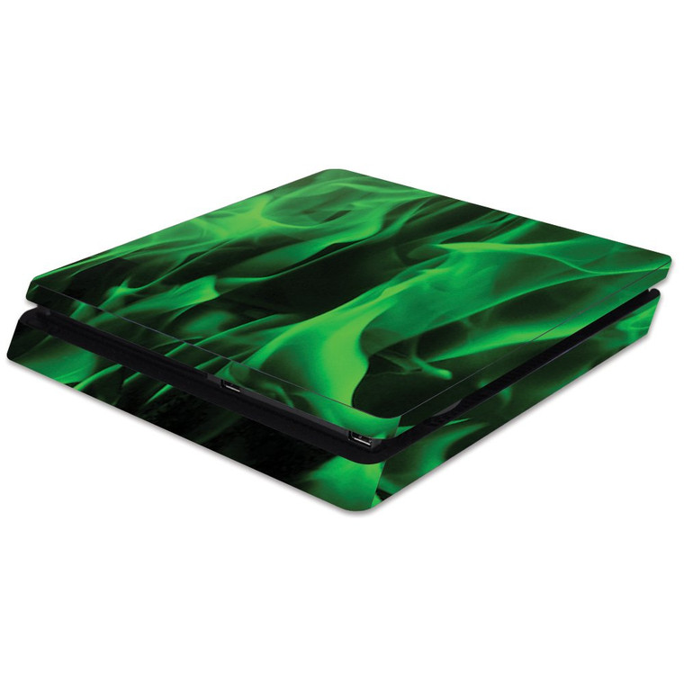 MightySkins Skin Compatible with Sony PS4 Slim Console - Green Flames | Protective, Durable, and Unique Vinyl Decal wrap Cover | Easy to Apply, Remov