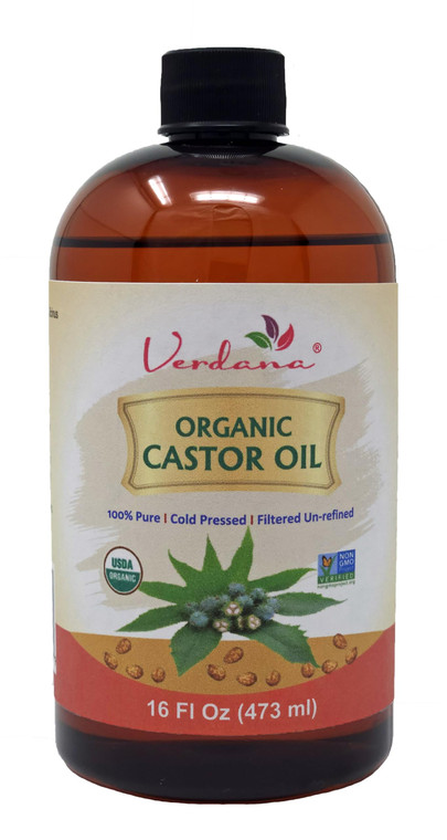Verdana Organic Castor Oil, Cold Pressed & Hexane Free  For Hair & Scalp Care, Eyelashes, Eyebrows & Skin Care  USDA Certified, Pure & Natural  16