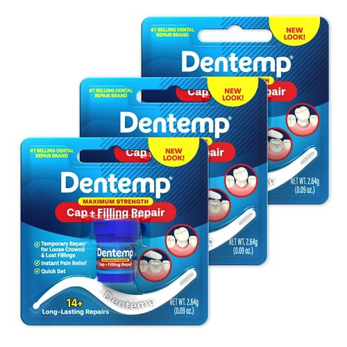Dentemp Maximum Strength Loose Cap and Lost Filling Repair - Dental Repair Kit for Instant Pain Relief (Pack of 3)