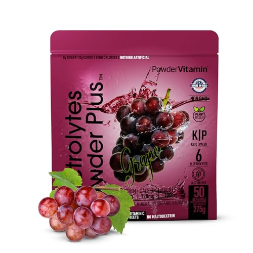PowderVitamin Electrolytes Powder Plus (50 Servings) Grape Electrolyte Powder Zero Calorie Keto, 0 Sugar, No Maltodextrin,1000mg Potassium,120mg Calc