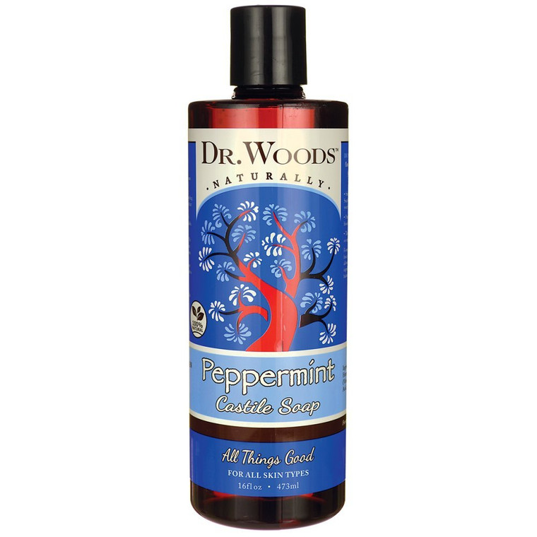 Dr. Woods Peppermint Liquid Castile Soap - Castile Soap with Pure Peppermint Oil, Body Wash for Men and Women, Contains Olive Oil, Natural Cleanser f