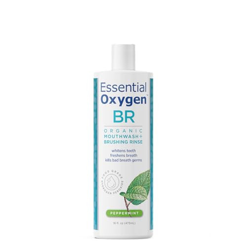 Essential Oxygen Certified BR Organic Brushing Rinse, All Natural Mouthwash for Whiter Teeth, Fresher Breath, and Happier Gums, Alcohol-Free Oral Car