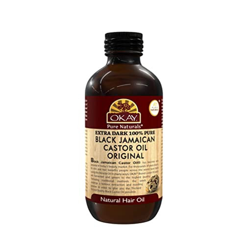 OKAY Pure Naturals Black Jamaican Castor Oil - Castor Oil for Hair Health, Moisture for Skin, Body, Scalp, Eyelashes, Eyebrows, for Men & Women - 4 o