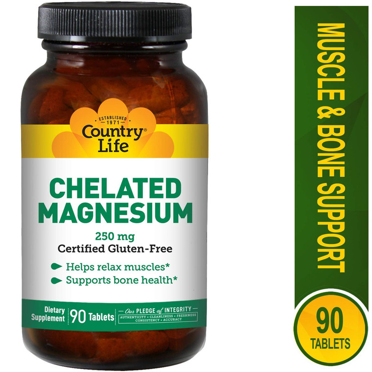 Country Life Chelated Magnesium 250 mg, 90 Tablets