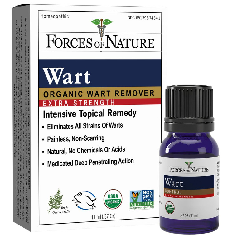 Forces of Nature Wart Control Extra Strength, Organic Homeopathic Medicine for Gentle Removal of Plantar Warts on Feet and Hands, Natural Ingredients