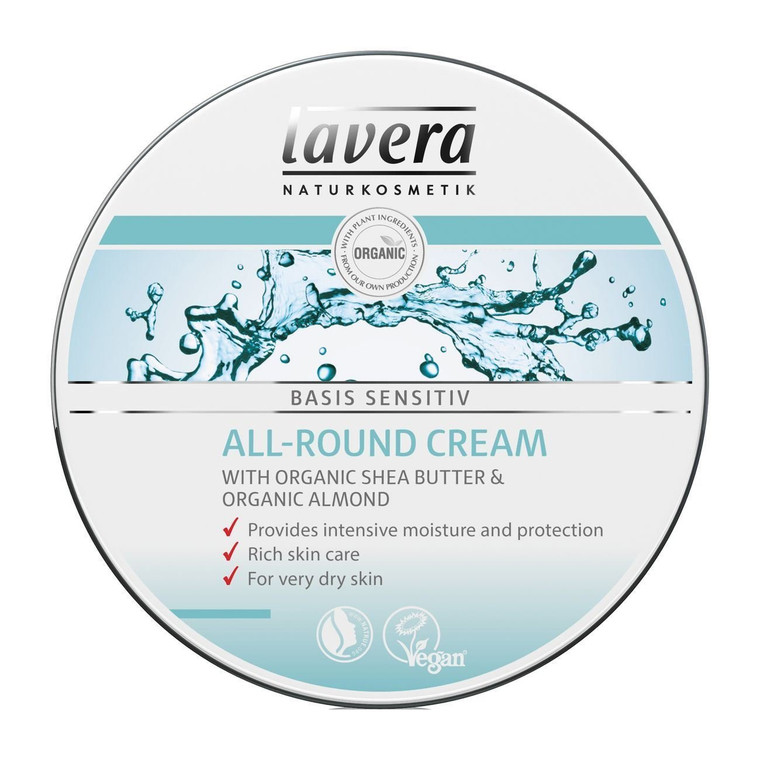 lavera Basis Sensitive All Purpose Cream - Body Cream with Aloe Vera & Almond Oil - Intensive Care for Dry Skin - Moisturizing Face Cream - PETA Cert