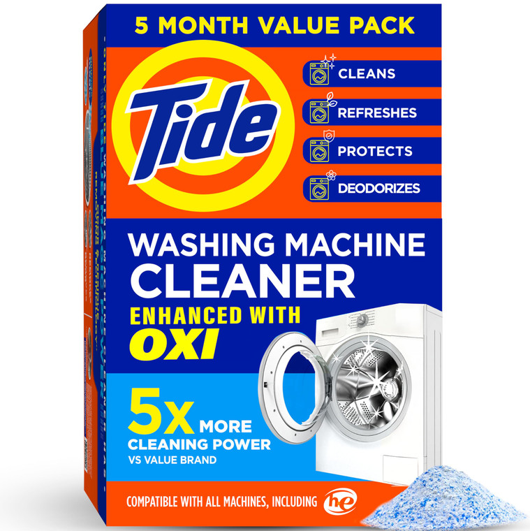 Washing Machine Cleaner by Tide, Washer Machine Cleaner with Oxi for Front and Top Loader Washer Machines, Deep Cleaning Residue & Odor Eliminator, 5