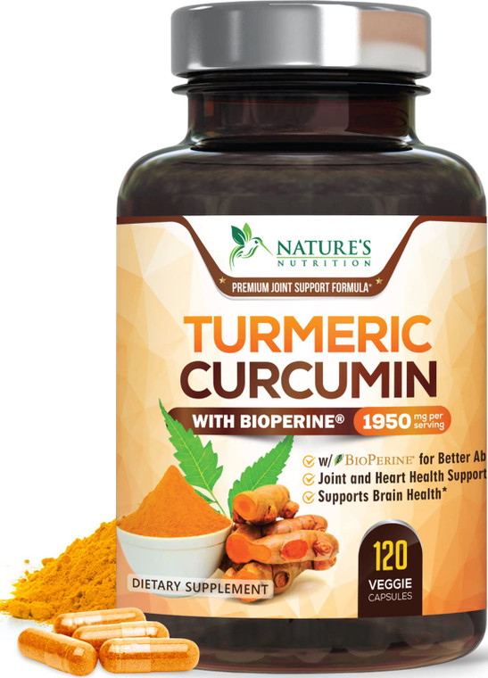 Turmeric Curcumin Supplement 95% Curcuminoids 1950mg with Organic Turmeric & BioPerine Black Pepper Extract for Best Absorption, Natural Vegan Joint