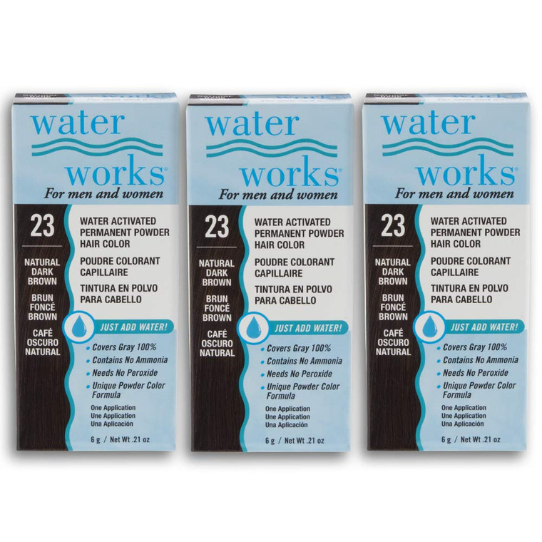 Water Works Hair Color Powder, Dark Brown  Permanent Hair Dye for Root Touch-Up & Full Coverage, Vivid Color, Men & Women, 3 Pack