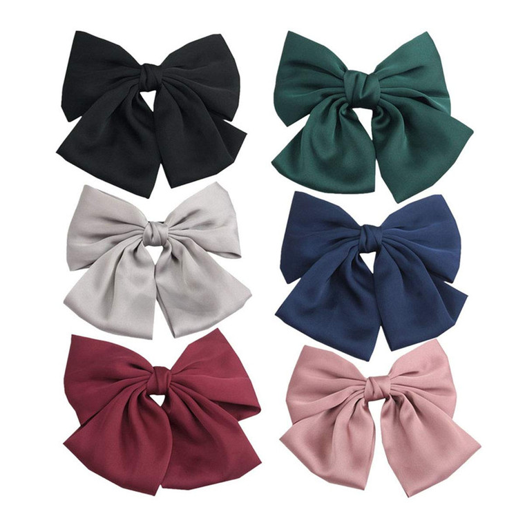 Numblartd 6Pcs French Oversize 8 Inch Bow Hair Clips Barrettes - Women Huge Satin Solid Spring Hair Clip Hair Styling Accessories