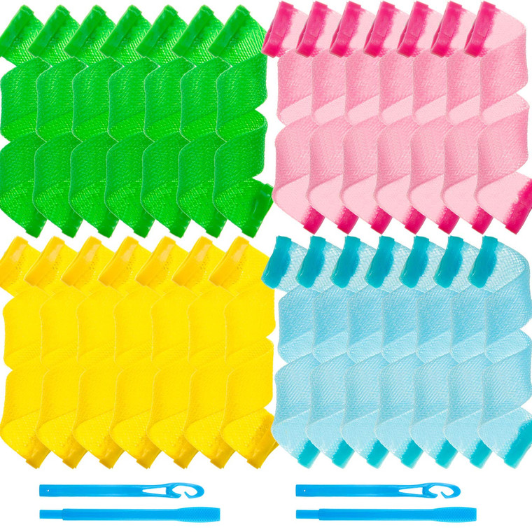 WILLBOND 28 Pieces Heatless Curlers No Heat Spiral Curls Hair Curlers Styling Kit with 2 Pieces Styling Hooks for Most Kinds of Hairstyles (Assorted