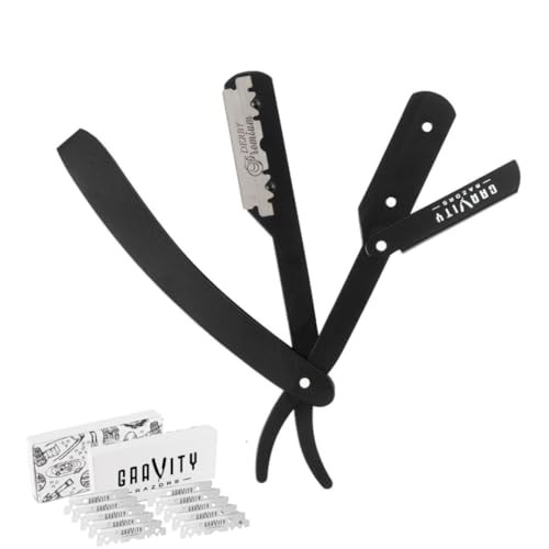 GRAVITY RAZORS Professional Straight Razor Kit  Ultra Exposure, Includes 10 Premium Blades, 2mm Exposed, White