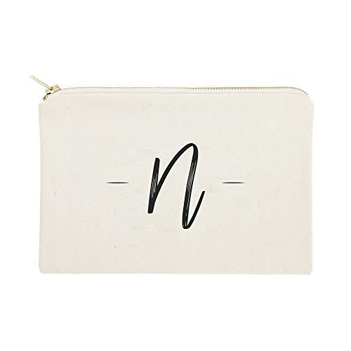The Cotton & Canvas Co. Personalized Handwritten Monogram N Cosmetic Bag and Travel Make Up Pouch